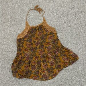 Zara Floral Halter Top in Mustard and Red